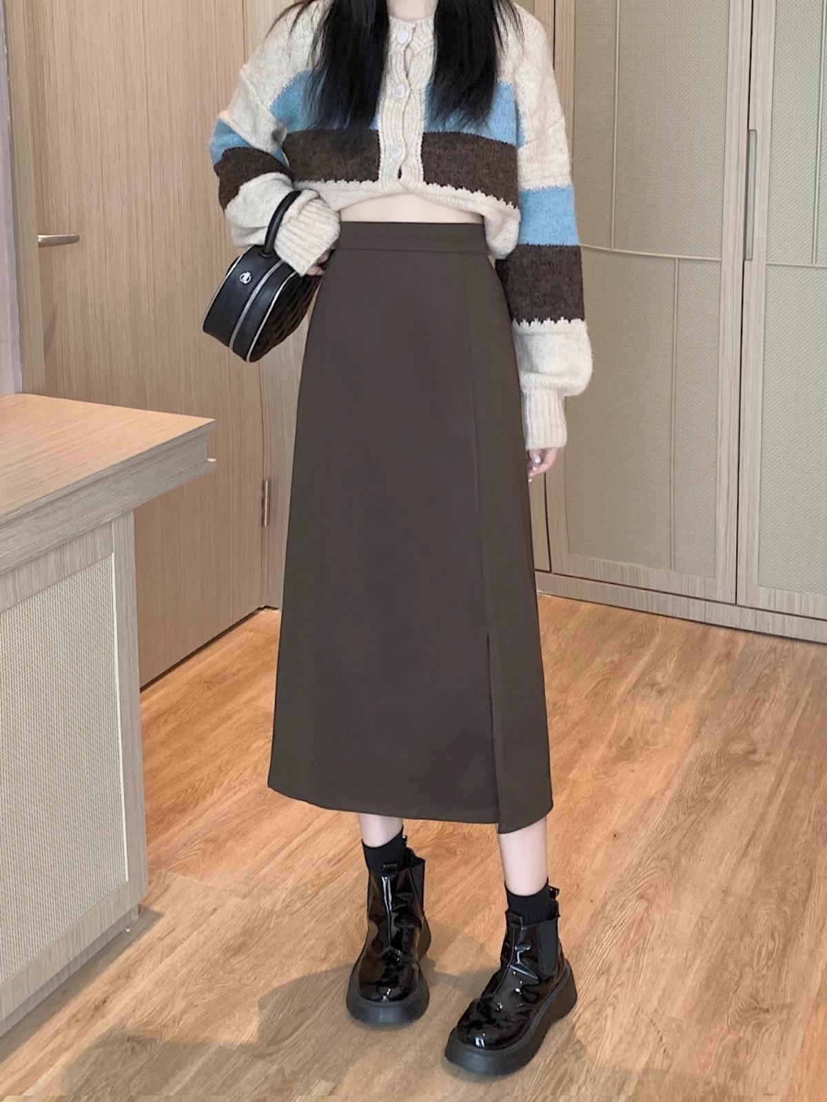 

Женская миди-юбка А-силуэта с высокой талией и разрезом - Корейская весенняя мода 2024 4XL кофейный