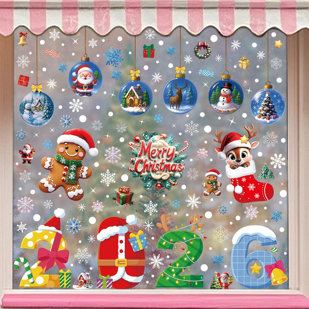 Christmas decorations creative gingerbread man static stickers shopping mall window scene layout Santa Claus glass stickers