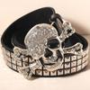 Rhinestone Skull Wide Waistband Adjustable Skeleton Belt Vintage Black Rivet Belt  Men