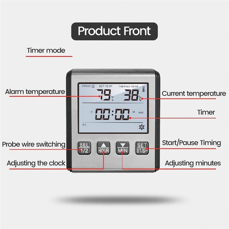 Digital Thermometer for Oven Smoker Kitchen Cooking Grilling Meat BBQ Thermometer with Two Probes