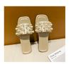 Large size pearl flat bottom sandals women's 2025 summer new Xiaoxiangfeng square head casual outer wear one-word slippers