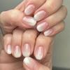 Minimalist Nude Pink-White Gradient Press-On Nails: Short, Elegant Square Design, Reusable Nail Tips.