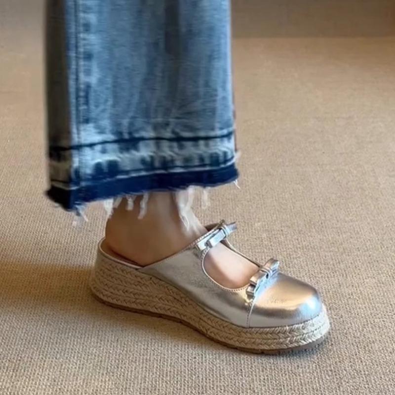 Fashion Ladies Shoes 2025 Fashion Closed Toe Women's Slippers New Outdoor Casual Butterfly-knot Best Seller Comfortable Wedge Slippers