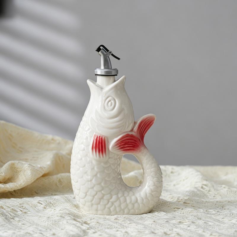 Fish-shaped Ceramic Vinegar Oil Bottle Seasoning Bottle Kitchen Olive Oil Bottle Soy Sauce Pot Kitchen Supplies Seasoning Tools