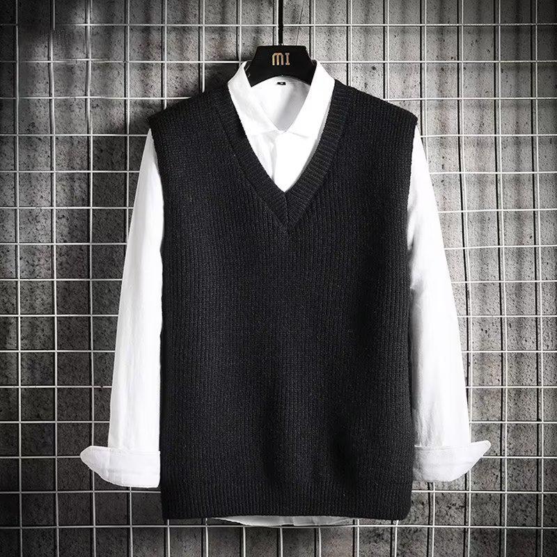 Hong Kong Style Loose Knit Vest for Men - Autumn/Winter Korean Sleeveless Jacket
