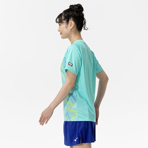 Mizuno Table Tennis Game Shirt, Short Sleeve, JTTA Certified, Moisture-Wicking, Quick-Drying, Unisex, 82JAC104, Blue Radiance