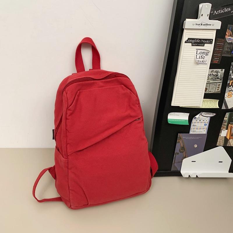 Canvas Backpack Women's Large Capacity Solid Color Student Schoolbag Men Travel Backpack