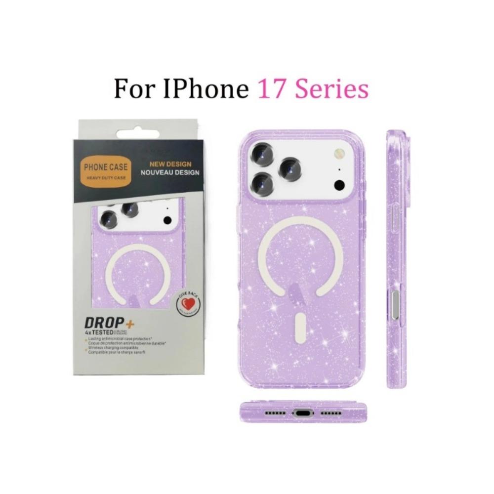 Glitter Transparent Armor for Magsafe Case for IPhone 17 Pro Max Air 16 Plus 15 14 13 Wireless Charging Ott Box Shockproof Cover