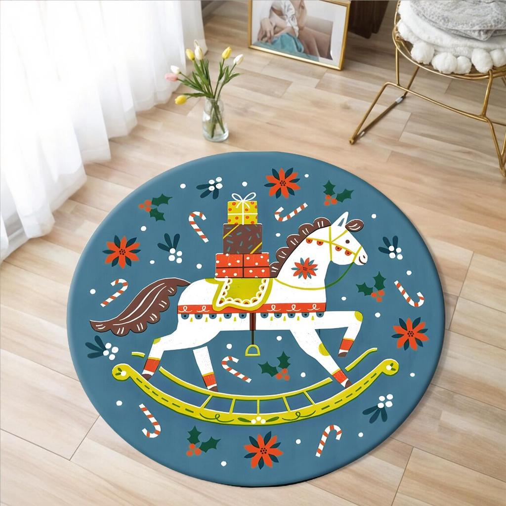 Christmas Horse Printed Circle Carpet for Living Room Decor Ballerina Cartoon Round Rug Sofa Kid Non-slip Floor Mat Rugs