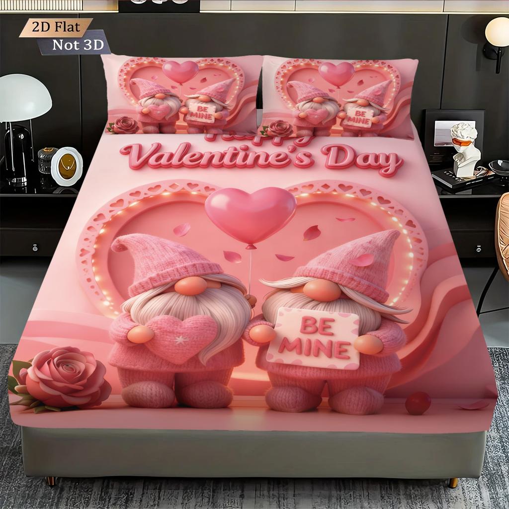 3pcs Valentine's Day Romantic Pink Love Essence Print Coreless Bed Sheet Set Multi Size Bedroom Bed Cover Holiday Decoration