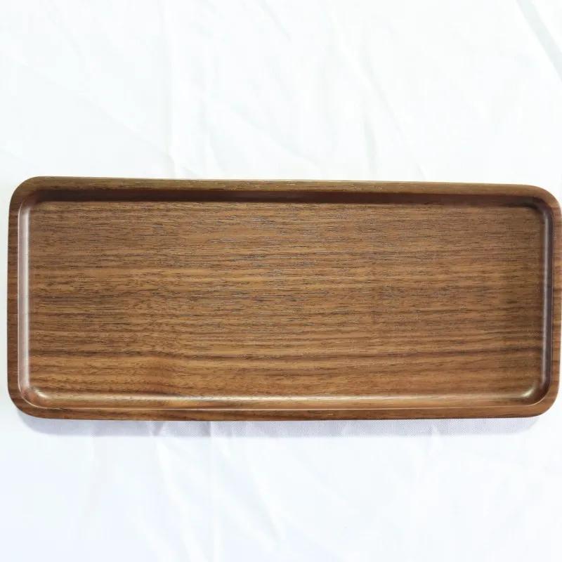 1pc Black Walnut Tray Storage Rectangular Tea Fruit Wooden Board Solid Wood Coffee Cake Wooden Tray Kitchen Storage Trays