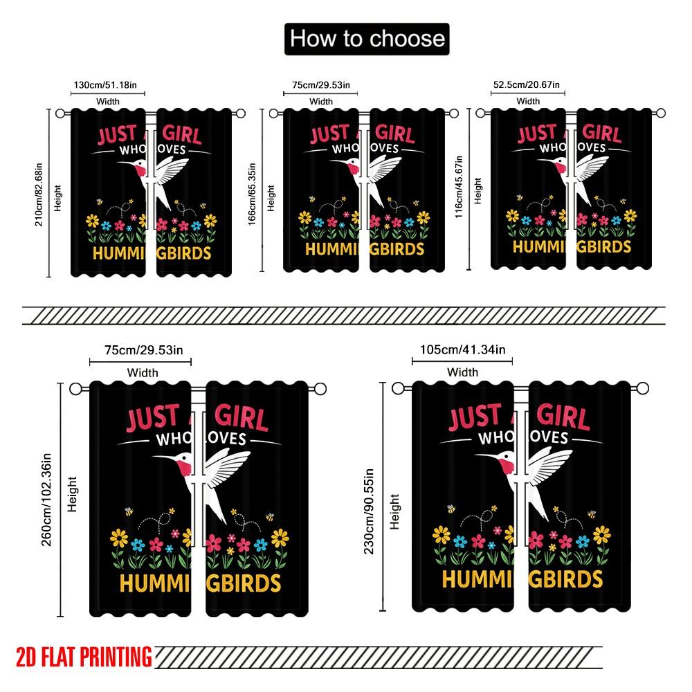 2pcs 2D Flat Printing Curtains Loves Hummingbirds Flowers Fabric Without Electricity 0 Use for Photo Booth Props