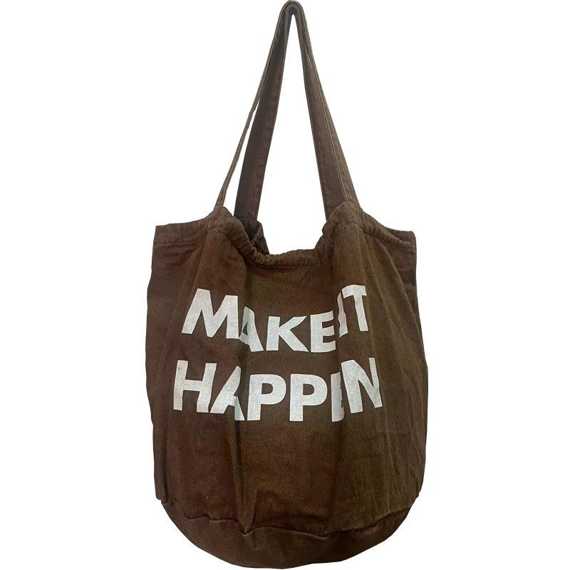 Model New Large Capacity Letter Print Fashion Simple Versatile Casual Washed Denim Shoulder Bag