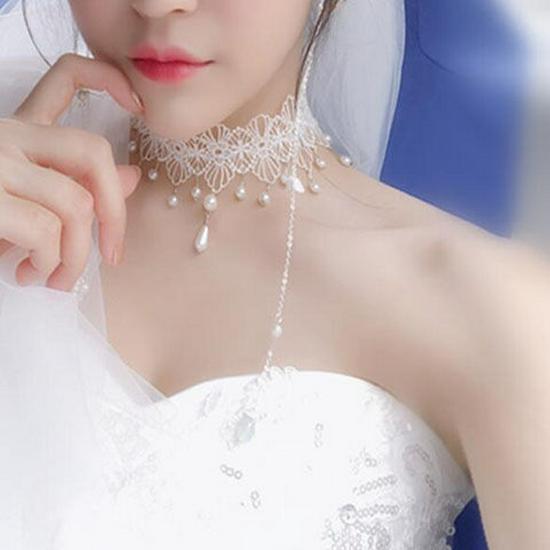 European Retro Pearl Lace Choker Necklace, Multi-layer Tassel Design, Wedding Light Luxury Women's Accessory