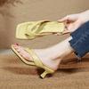 High-heeled flip-flops women's summer outer wear fashionable new toe sandals square head small heel cool slippers
