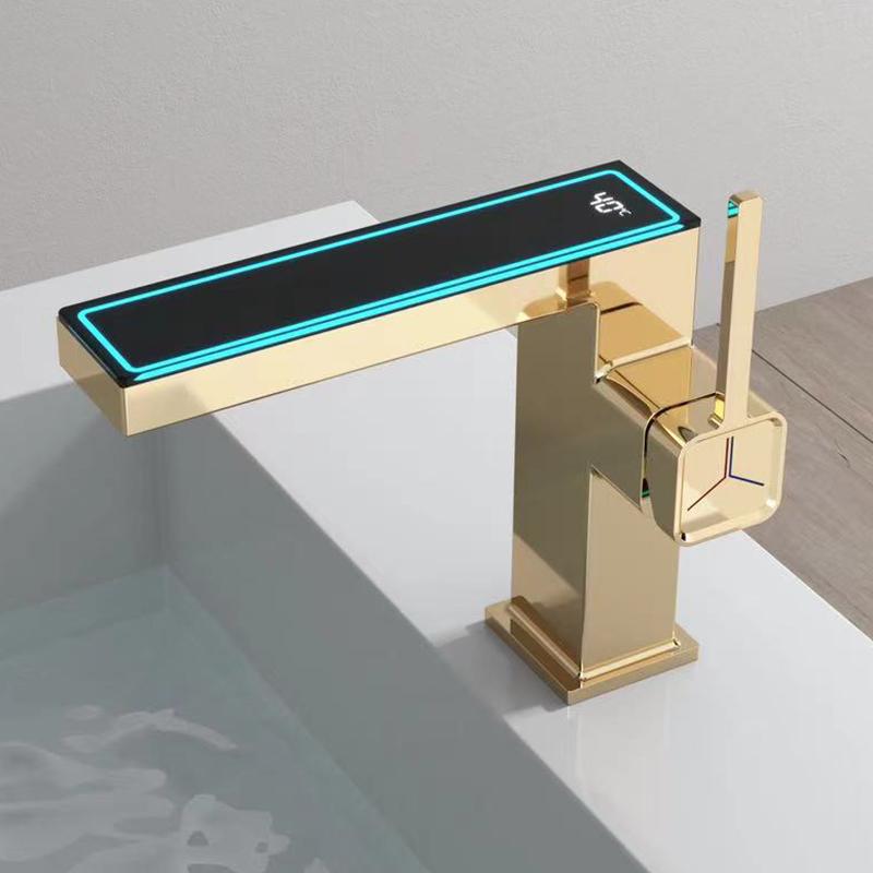 Gun Grey Bathroom Faucet Intelligent Digital Display LED Basin Hot Cold Water Mixer Sink Tap Brass Washbasin Vanity Tap Tapware