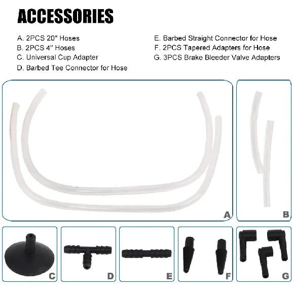 Vacuum pistol pump test kit, portable durable aluminum vacuum gauge manual vacuum pressure pump brake fluid discharge kit