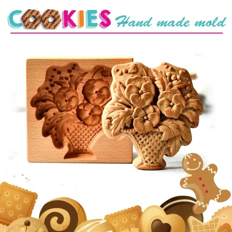 DIY Wooden Shortbread Mold Raspberry Heart Carved Gingerbread Cookie Mold Kitchen Cutter Molds For Valentine's Day Easter Party