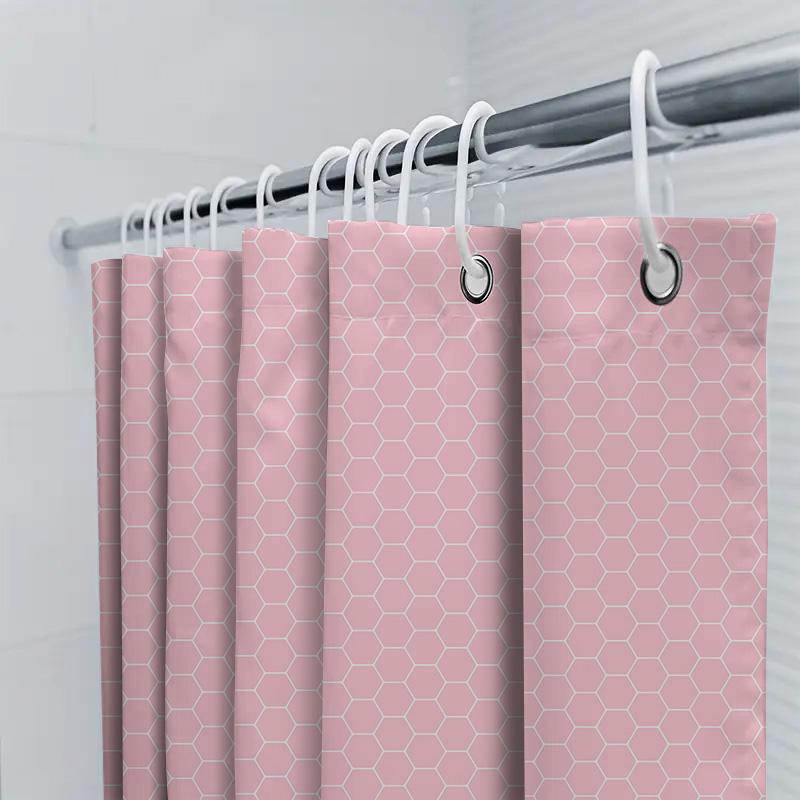 Soft Pink Hexagon Shower Curtain Bath Decor For Home Decoration Polyester Water-Resistant Bath Cover 72X78 Inches (183Cm X 198Cm