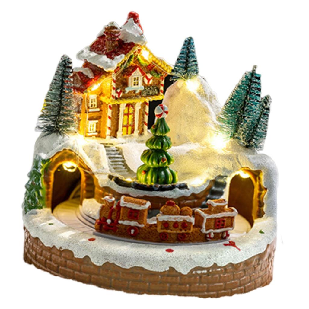 Christmas Music Box with Lights Desktop Xmas Gift for Kids Adults Holiday Decoration Seasonal Creative Resin Rotating Train