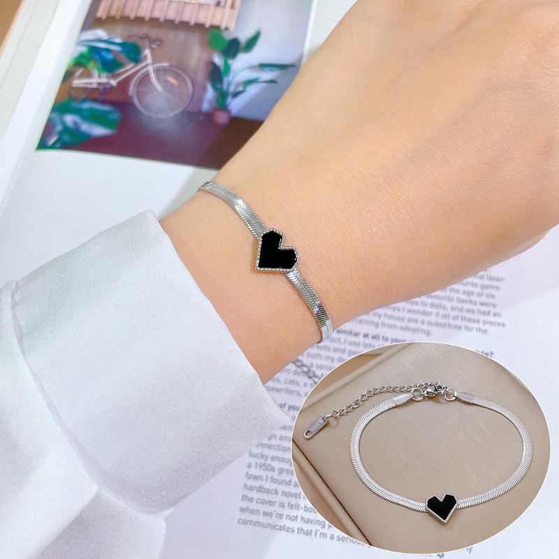 Dongmen Personalized Peach Heart Snake Chain Round Bead Furnace Gold Bracelet Female Retro Girlfriend
