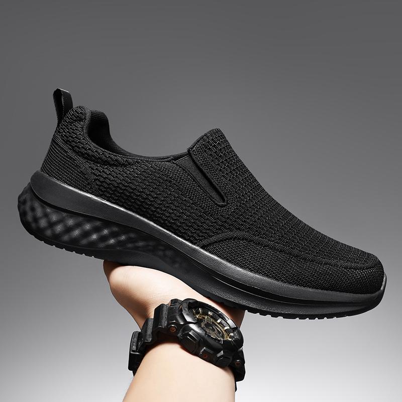 Men Walking Shoes Black Breathe Casual Fashion Mesh Shoes Lightweight Snug Easy Put on Take Off Daily Commuting Walking Shoes
