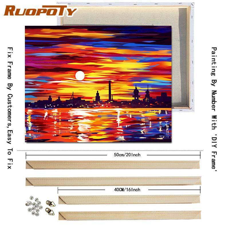 RUOPOTY Oil Painting By Numbers Seaside Landscape Wall Art Unique Gift Hand Painted Picture By Numbers Sunset For Living Room