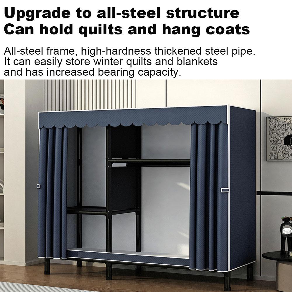 Simple cloth wardrobe with zipper, thickened and reinforced steel pipes, assembled, thickened, suitable for dormitories, home be