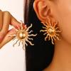 Vintage Metal Sun Shape Stud Earrings for Women Exaggerated Gold Color Irregular Geometric Personality Earrings Zircon Gifts