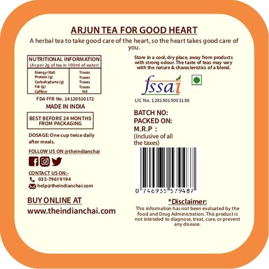 The Indian Chai - Tè Arjun Per un Buon Cuore 50 Grammi Con Corteccia di Arjuna, Ashwagandha, Bhahmi, Shankhpushpi, Assam