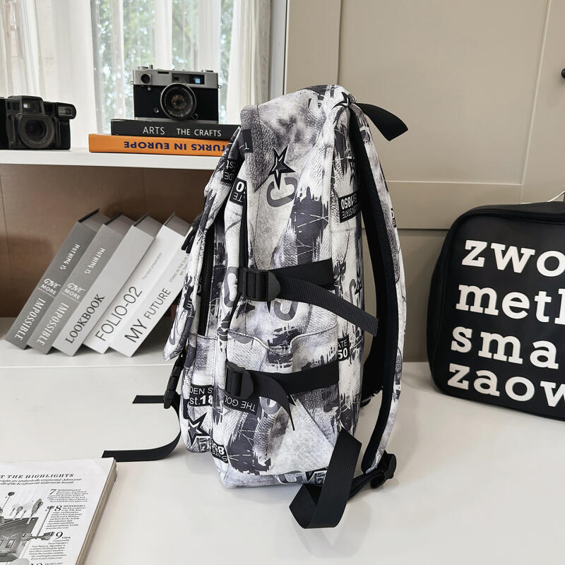 Student School Bag Nylon Backpack Men's Large Capacity Graffiti Backpack