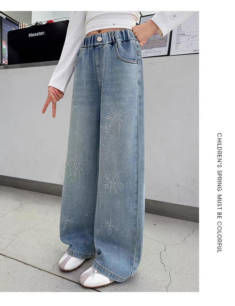 Girls' Rhinestone Straight-Leg Slim Fit Jeans - Spring 2026 Collection for Middle and Big Kids