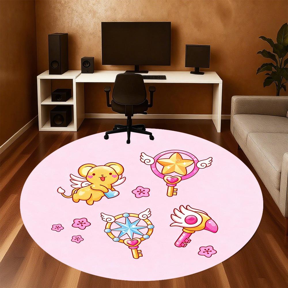 1 Stück Süßer Kawaii Runder Stuhlunterlage Büro Teppich - Rutschfest, Bodenschutzmatte für Büro, Schlafzimmer, Ideales Dekorationsgeschenk p0105028