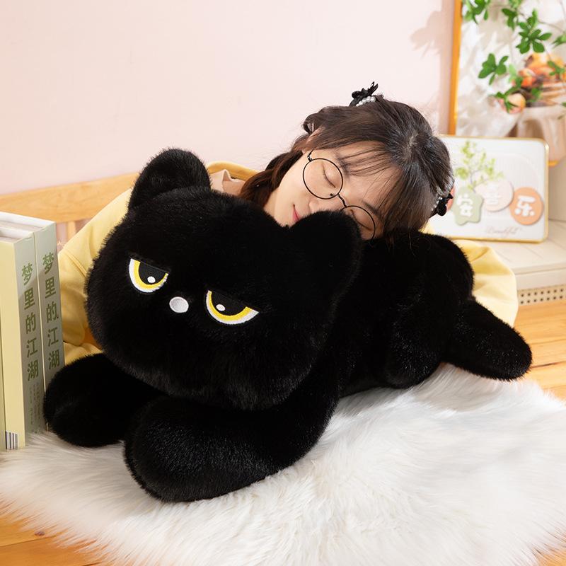 32Cm Cute Black Lying Cat Plush Toys Soft Simulated Cat Plushie Dolls Pillows Stuffed Animals Lovely Cats Girls Birthday Gifts