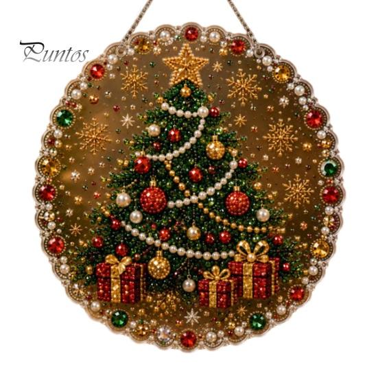 Handgemaakte Feestelijke Huisdecoratie Kerst Kunst met Nep Parels Hangend Ornament Kit, DIY 3D Kralen Sprankelende Acryl Edelsteen Kunst Ambacht, Bord voor Raam, Deur,