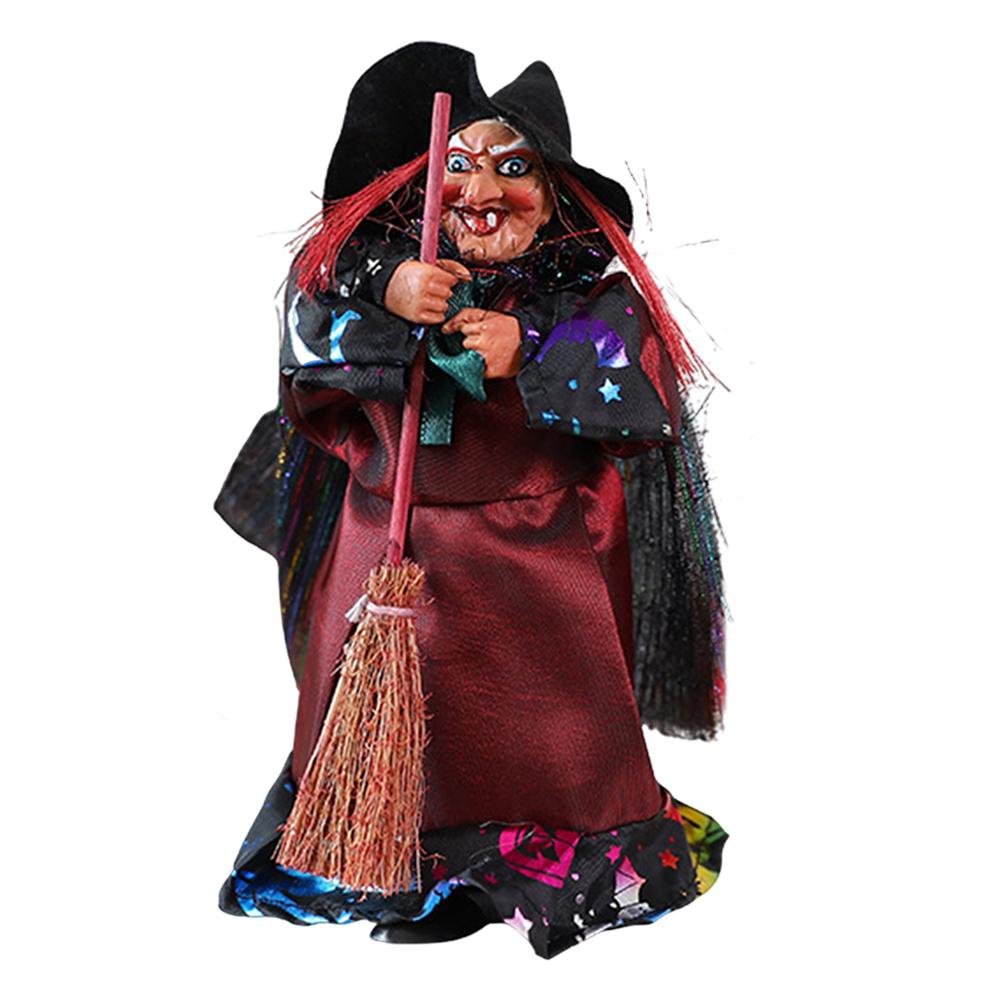 

Halloween Retro Witch Scarecrow Decorations Realistic Witch with Broomstick Props Spooky Halloween Party Bar Haunted House Decor чёрный