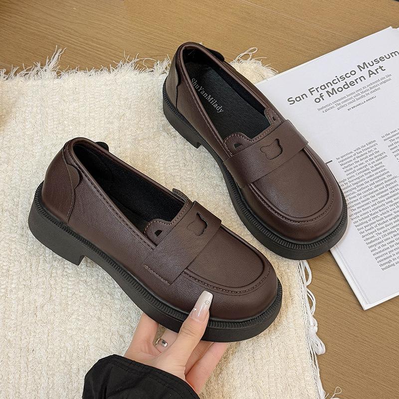 Black small leather shoes women's British style 2025 spring and autumn new work single shoes loafers soft-soled soft-soled flat-soled women's shoes