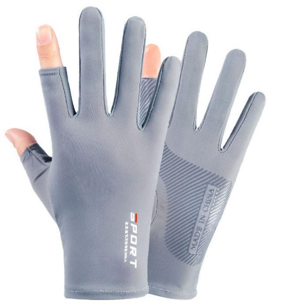 Sunscreen Gloves Men and Women Driving Sweat Fishing Touch Screen Ice Silk Gloves Non-slip Dew Two-finger Riding Half-finger Gloves