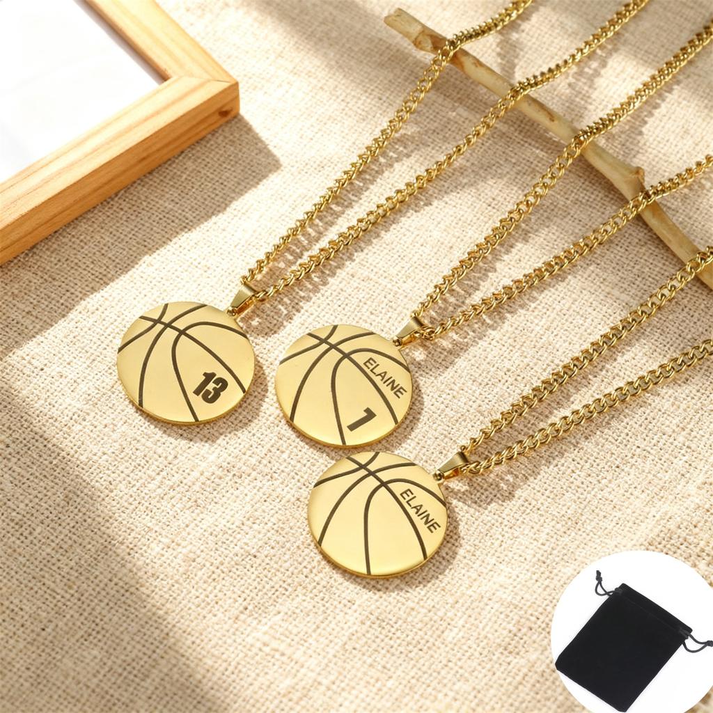Customized Name Number Basketball Necklace Stainless Steel Personalized Carving Number Name Punk Neck Chain Valentine's Day Gift