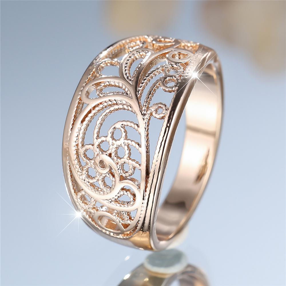 Charm Female Flower Plant Engagement Ring Vintage Yellow Gold Color Wedding Jewelry For Women