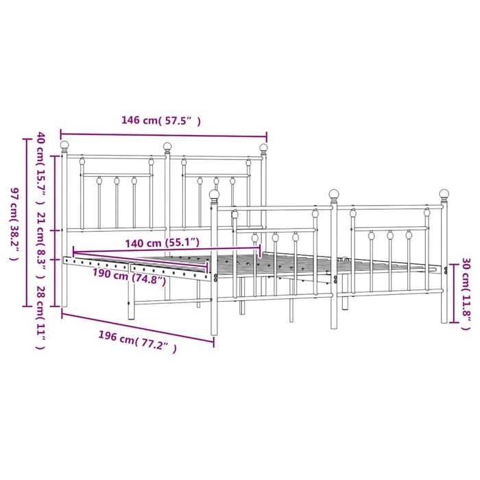 VidaXL Metal Bed Frames with Headboard-Footboard Black 140x190 Cm 353555