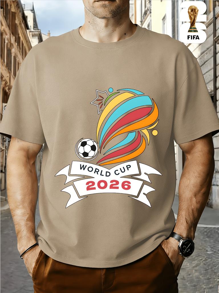 FIFA World Cup Football. US, Canada And Mexico Themed Printed Crew Neck Men's T-Shirt, Regular Men's Undershirt