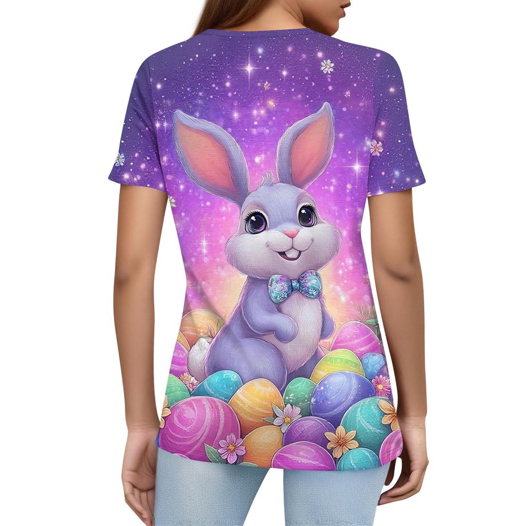 Women's T Shirt Print Button Short Sleeve Daily Weekend Fashion Basic V- Neck Regular Top