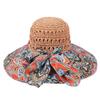 Fashion Sun Hat For Women Holiday Beach Straw Hat Female Hollow Printed Bow Summer Big Brim Hat Fold Uv Protection Floppy Hat