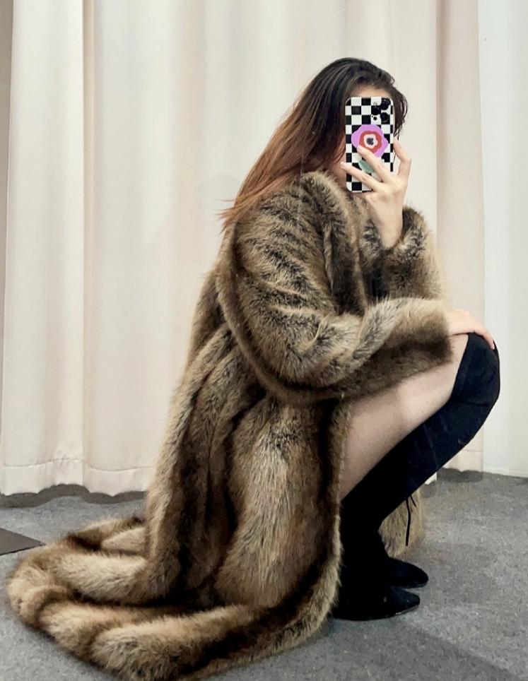 Dámský kabát z umělé kožešiny Zimní teplý klopový s dlouhým rukávem Velká velikost Kardigan Hrubý dlouhý kabát