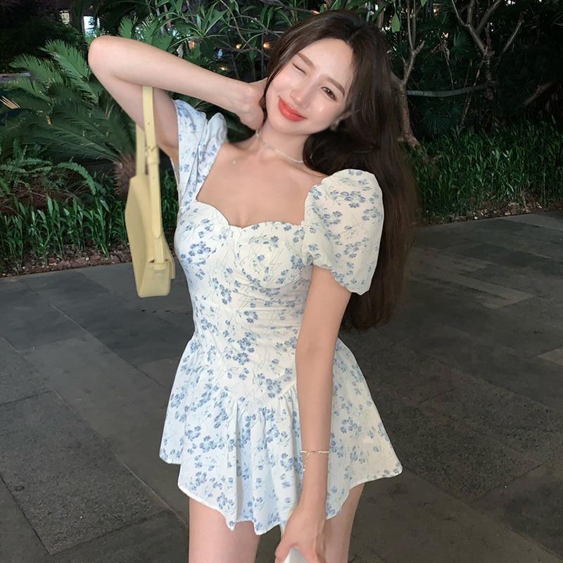 Women's Floral Dress Ruffled  Summer Short Dress Off Shoulder