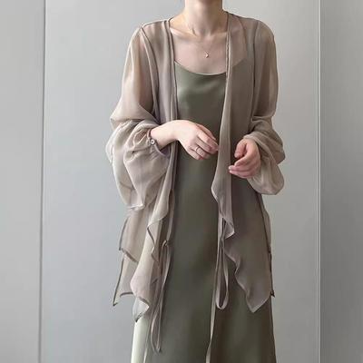 Shirts Women V-neck Loose Long Sleeve Open Stitch Korean Style Lace-up Simple Solid Summer Chiffon Breathable Minimalist Stylish