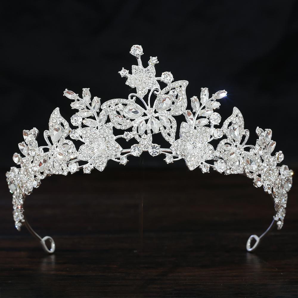 Sweet Butterfly Floral AB Color Crystal Crown Rhinestone Princess Pageant Diadem Wedding Hair Accessories Tiaras Jewelry