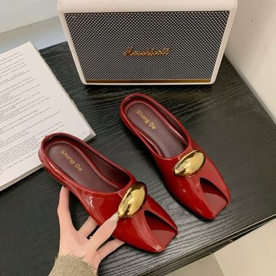 Damen Pantoletten Slipper Lackleder Lässige Coole Slipper Designer Metall Schnalle Fischmaul Slipper für Damen Halbe Slides