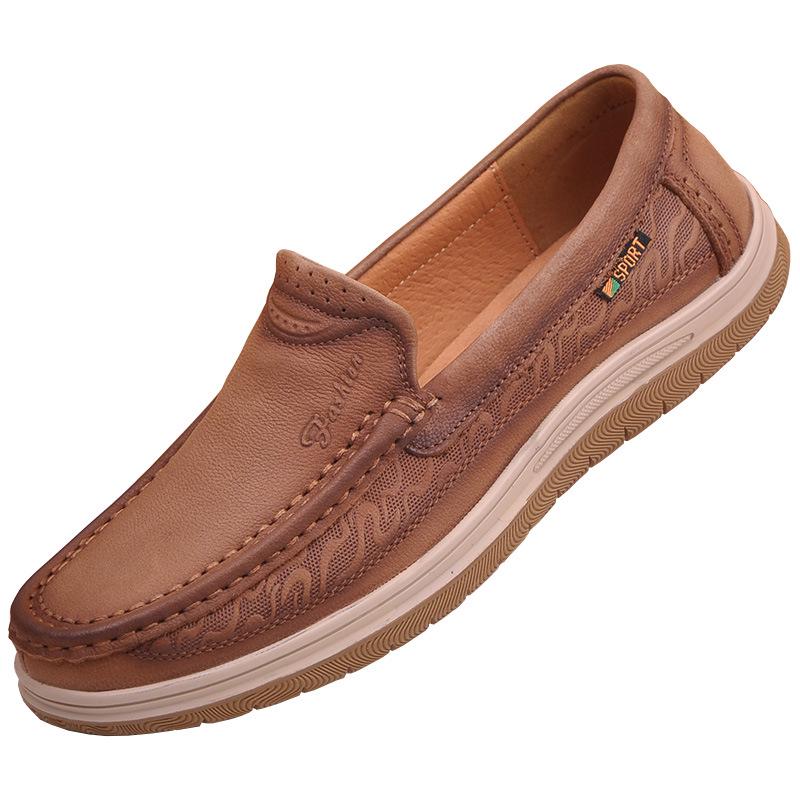 Embossed Genuine Leather Slip-On Driving Shoes: Comfortable & Lightweight